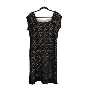 Coldwater Creek Dress Lined Lace Black Bodycon Fitted Dress Evening Size 14P